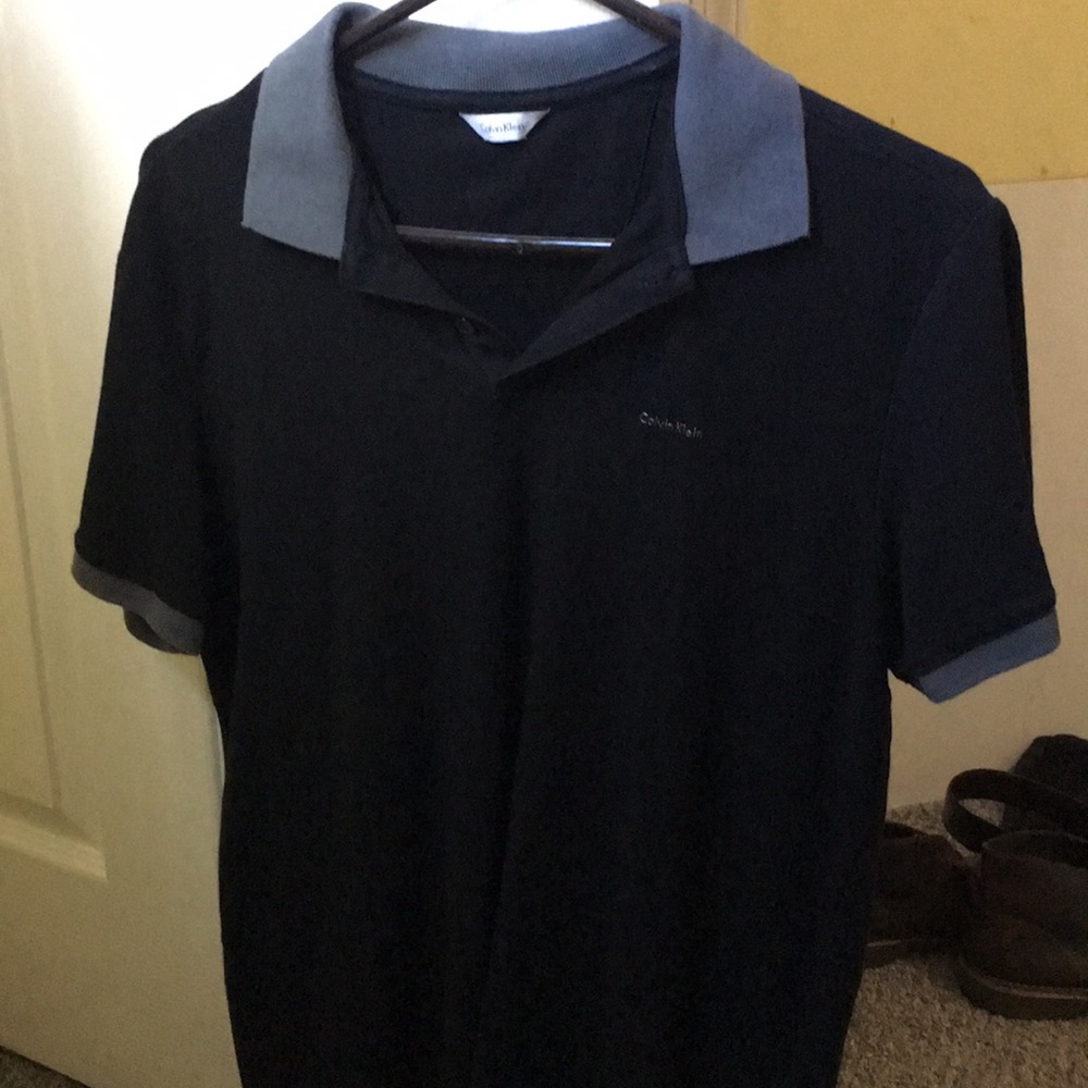 Black and grey Calvin Klein collard shirt